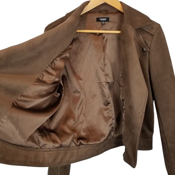 Premise Studio Women's Faux Suede Brown Moto Asymmetrical Zip Jacket Size Large - Picture 5 of 7